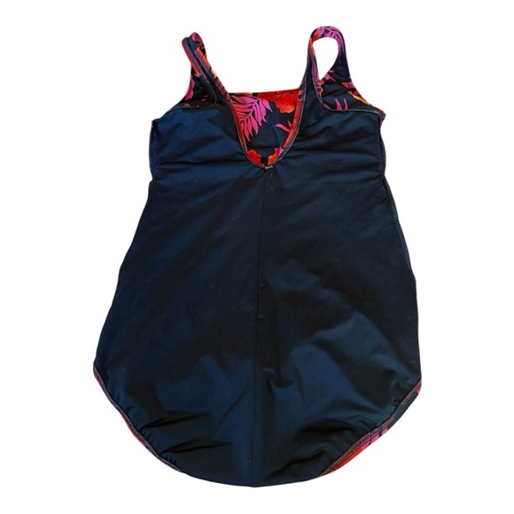 Lands’ End One piece tropical floral full bottom red-orange UV Swimsuit 8P - Picture 4 of 11